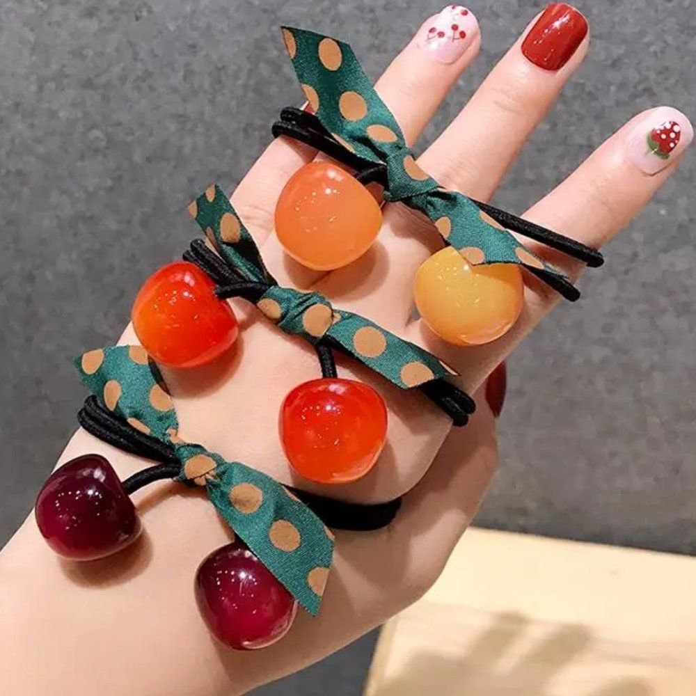 Cherry on Top Bobbles Elastic Hair Ties | Women Kids Hairstyle Accessories #1238